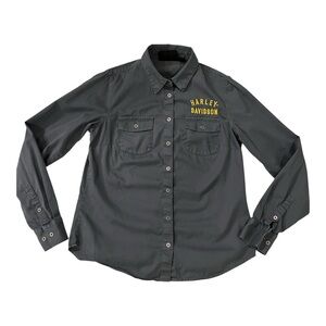 Harley-Davidson Blue Button Down Shirt with Yellow Logo size S